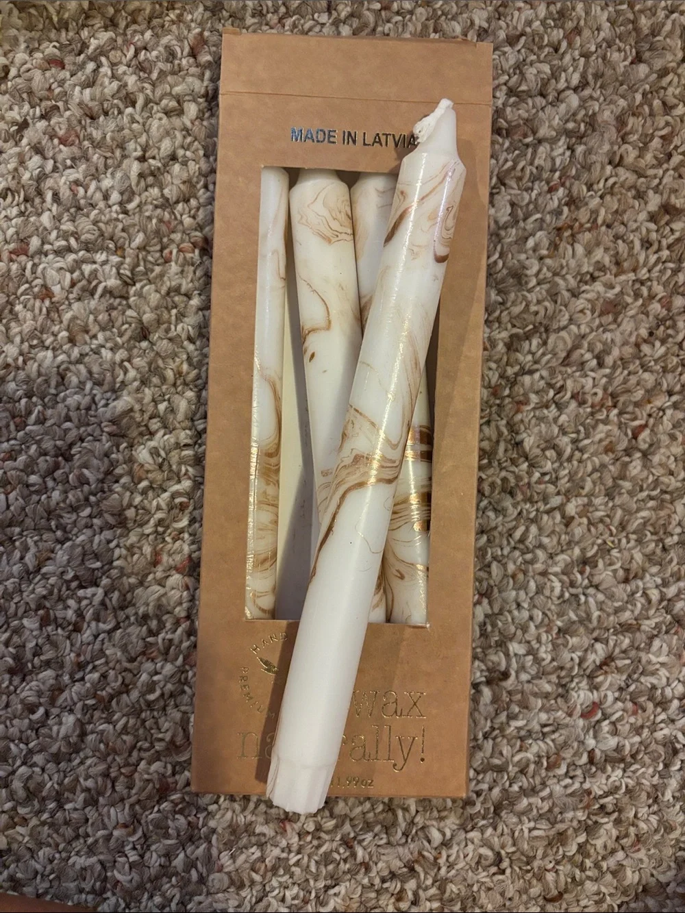 Natural Wax Marbled Taper Candles - Cream and Brown